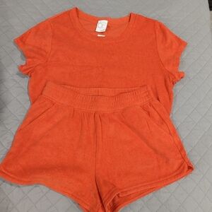 NWT Set Aerie Offline Orange Swim Coverup Large Top Small Shorts